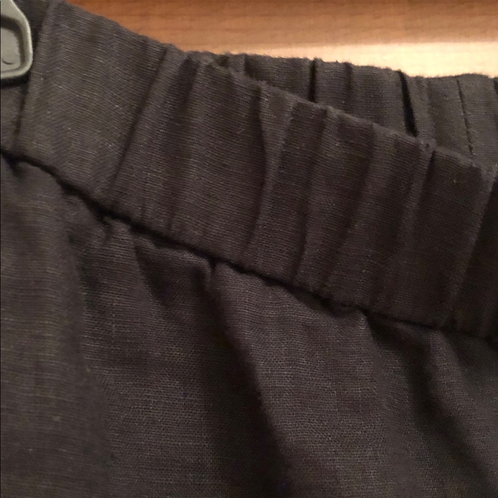 Eileen Fisher Black Elastic-Waist Straight-Leg Linen Ankle Pants - Picture 6 of 7